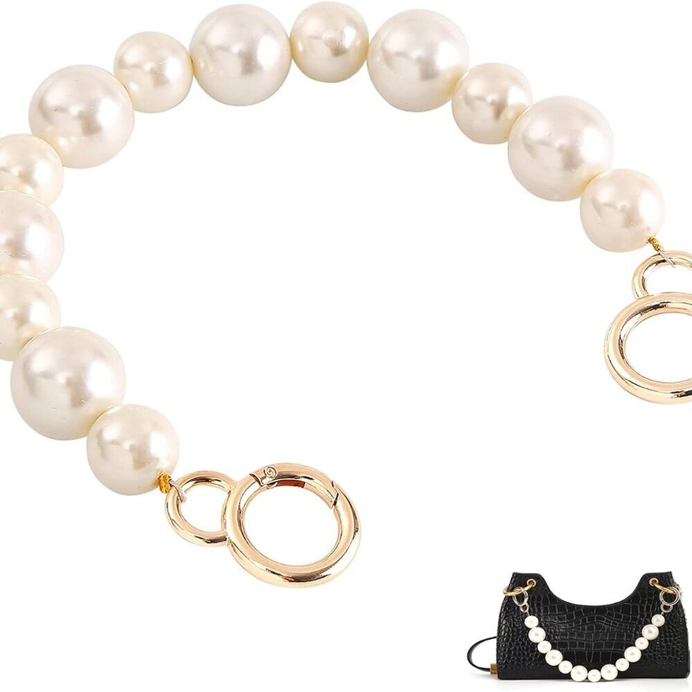 DIY Sturdy Large Imitation Pearl Bead Purse Handle Strap Bag Charms Handbag Chai